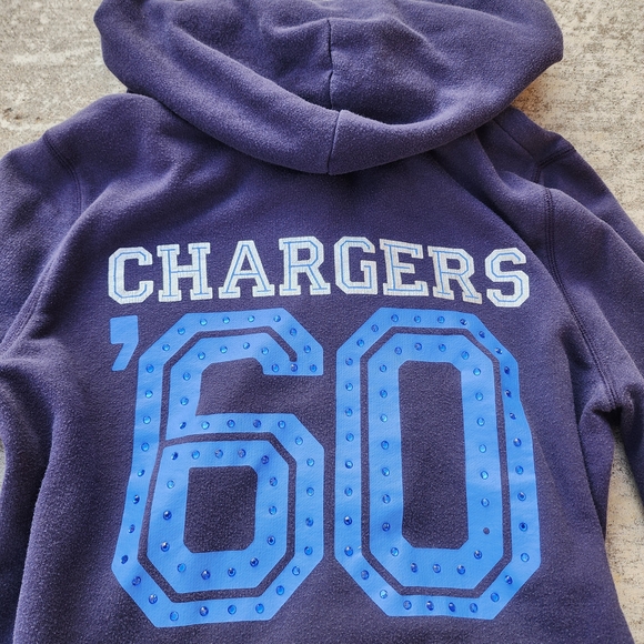 PINK Victoria's Secret Y2K Chargers Bling Logo Full Zip Hoodie Blue Jacket, Sz L - Picture 2 of 8